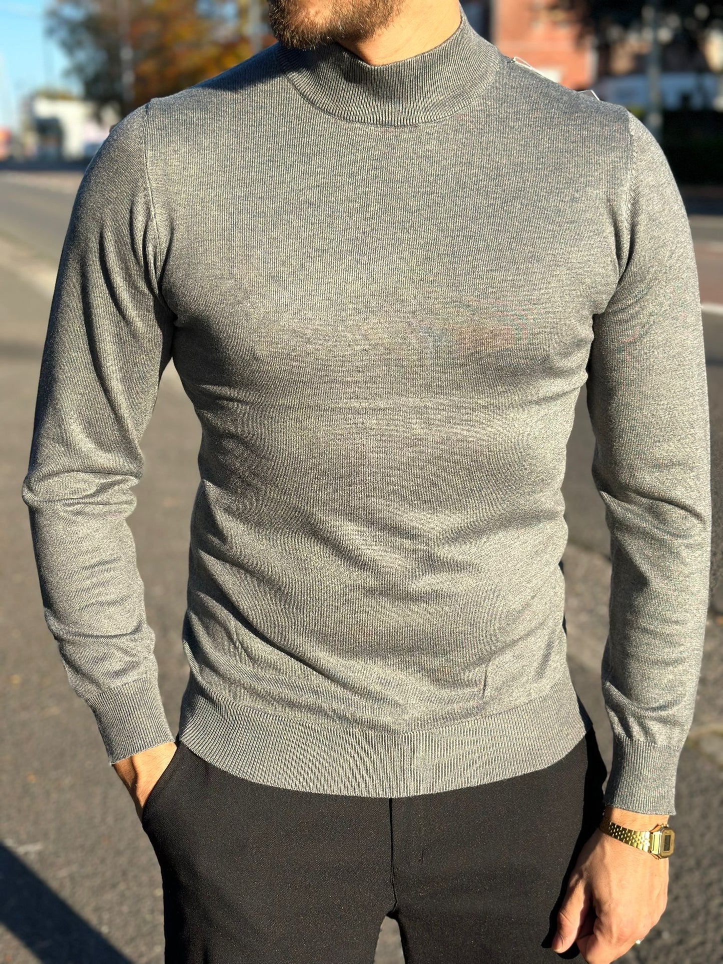 PULL COL MONTANT GRIS