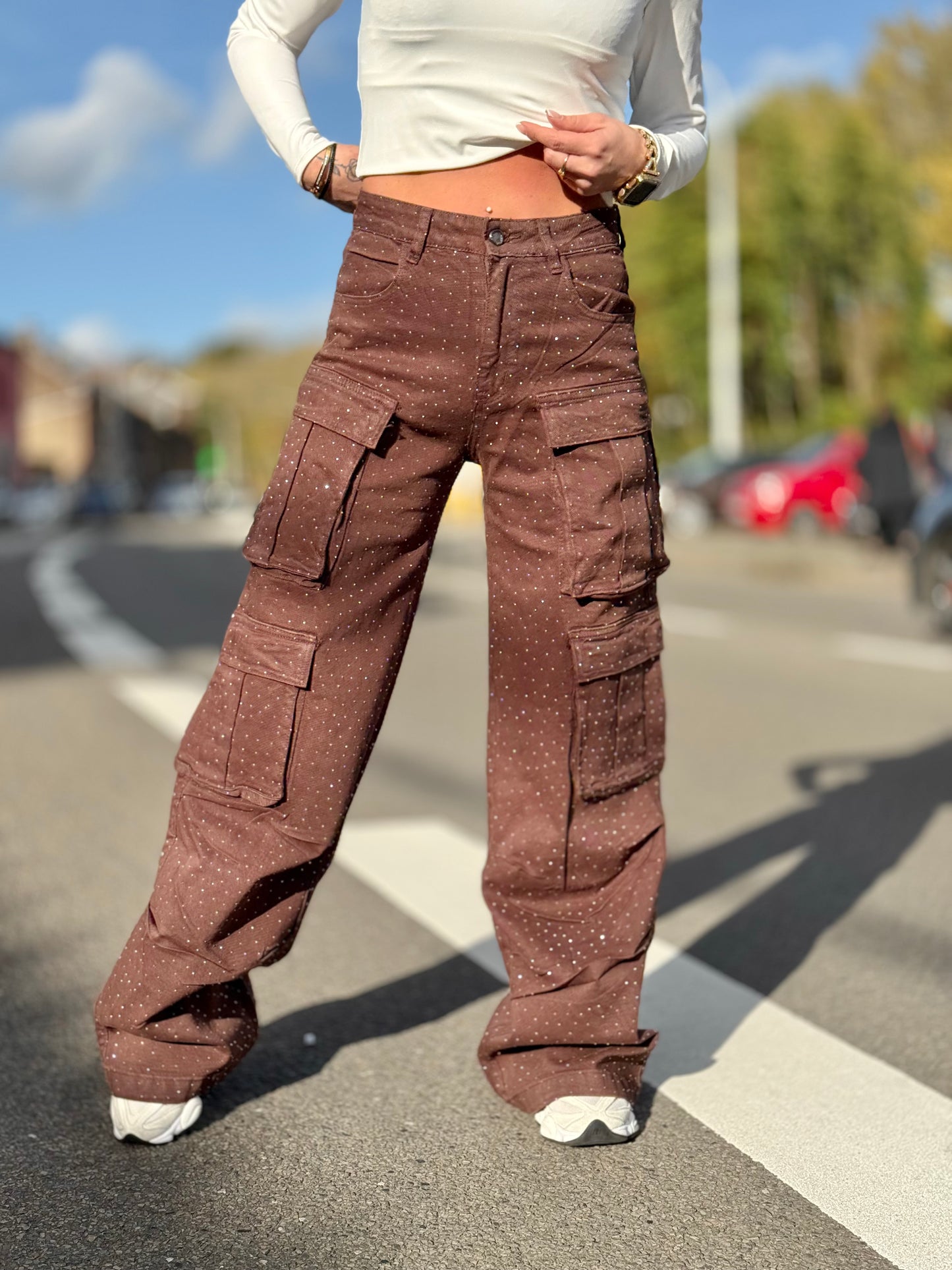 Jeans « cargo strass » choco