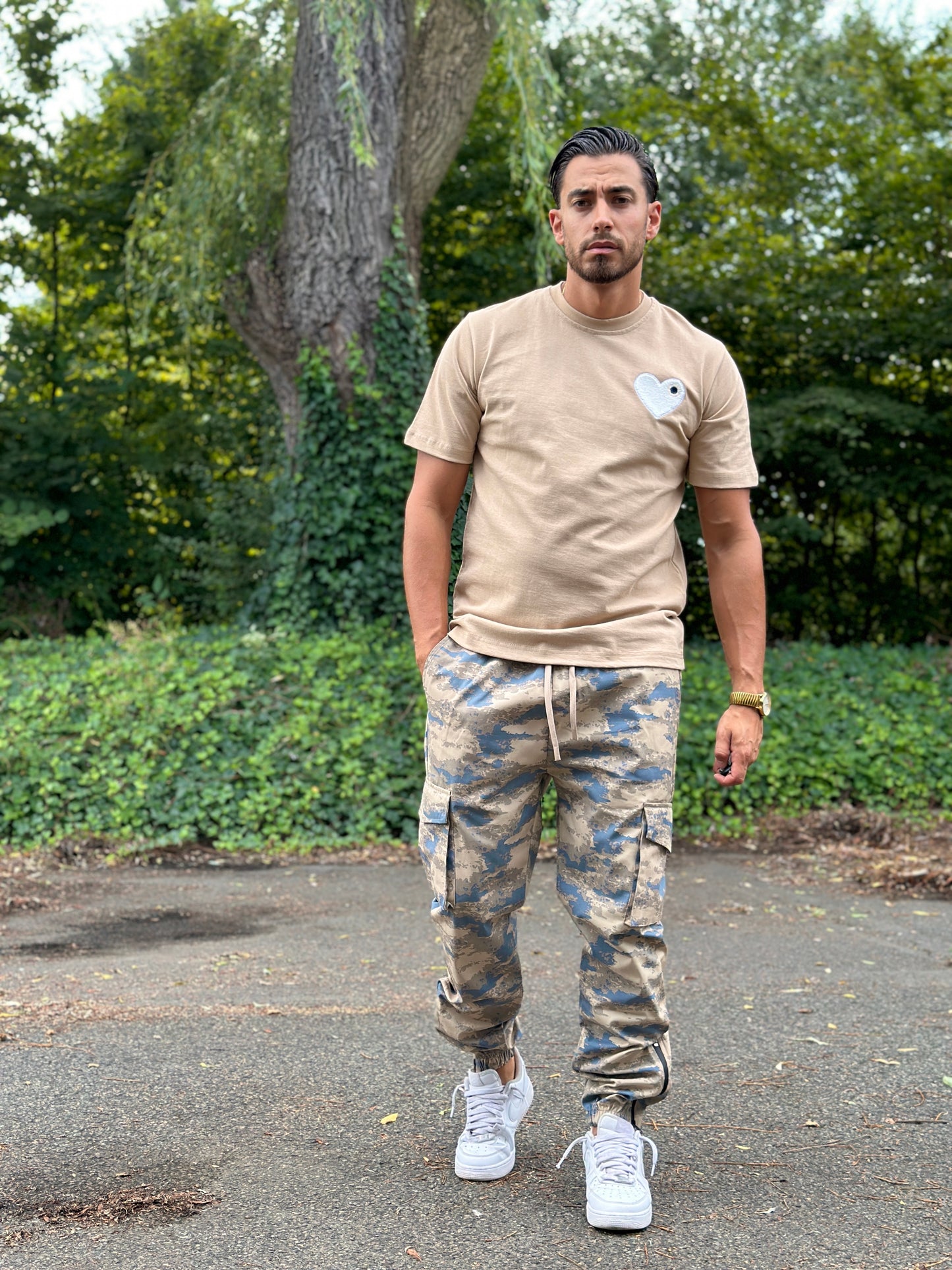 T SHIRT HEART BEIGE/BLANC