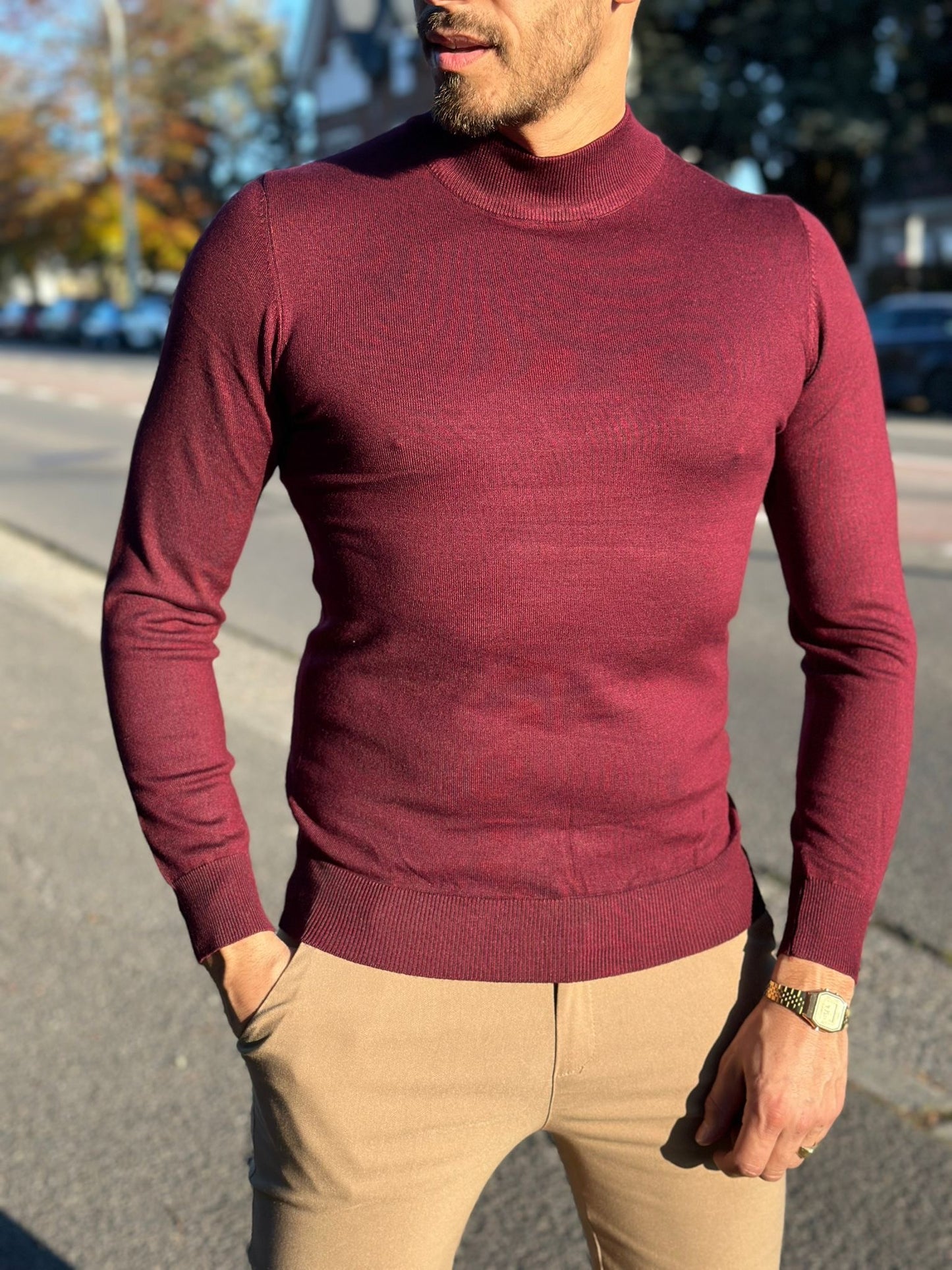PULL COL MONTANT BORDEAUX
