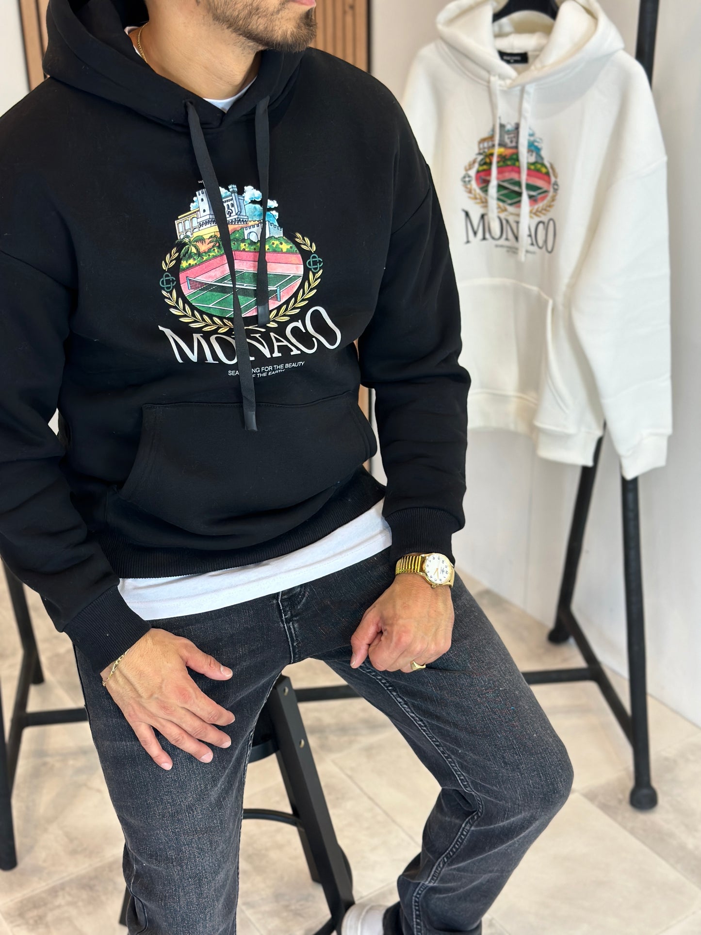 PULL À CAPUCHE MONACO NOIR
