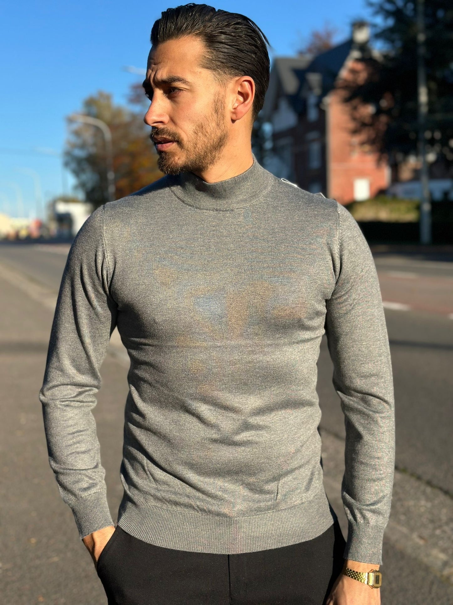 PULL COL MONTANT GRIS
