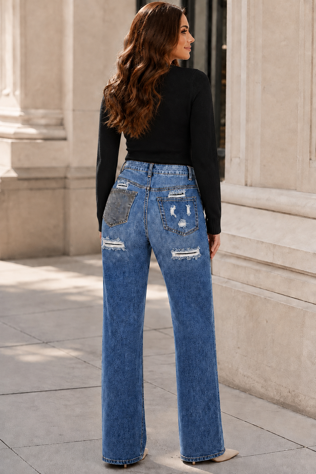 Jeans «Serena» strass argenté