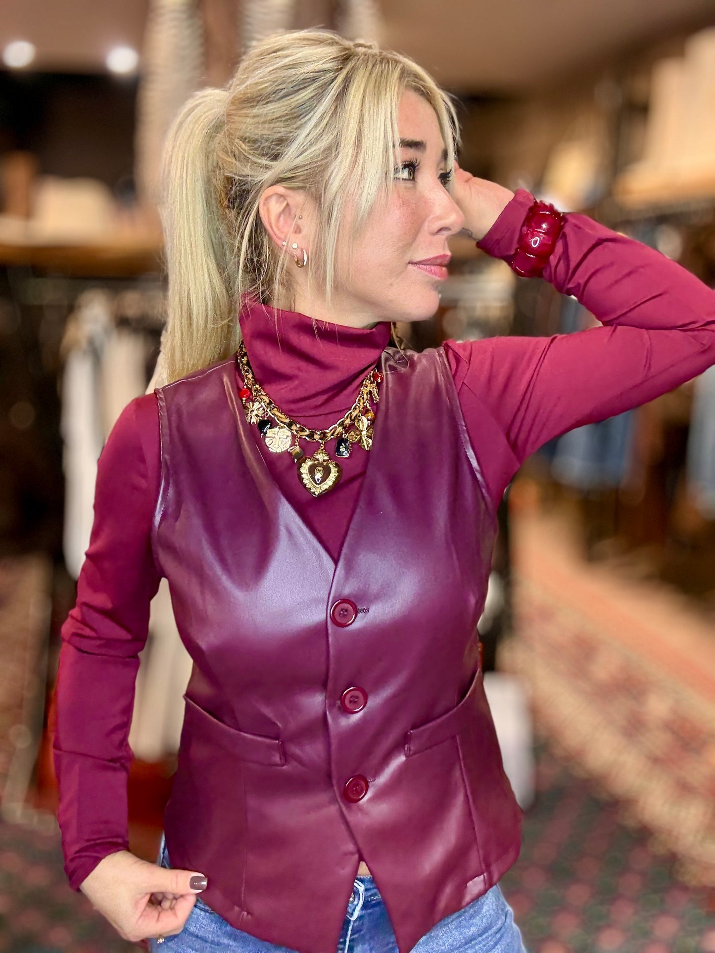 Gilet «bordeaux» similicuir