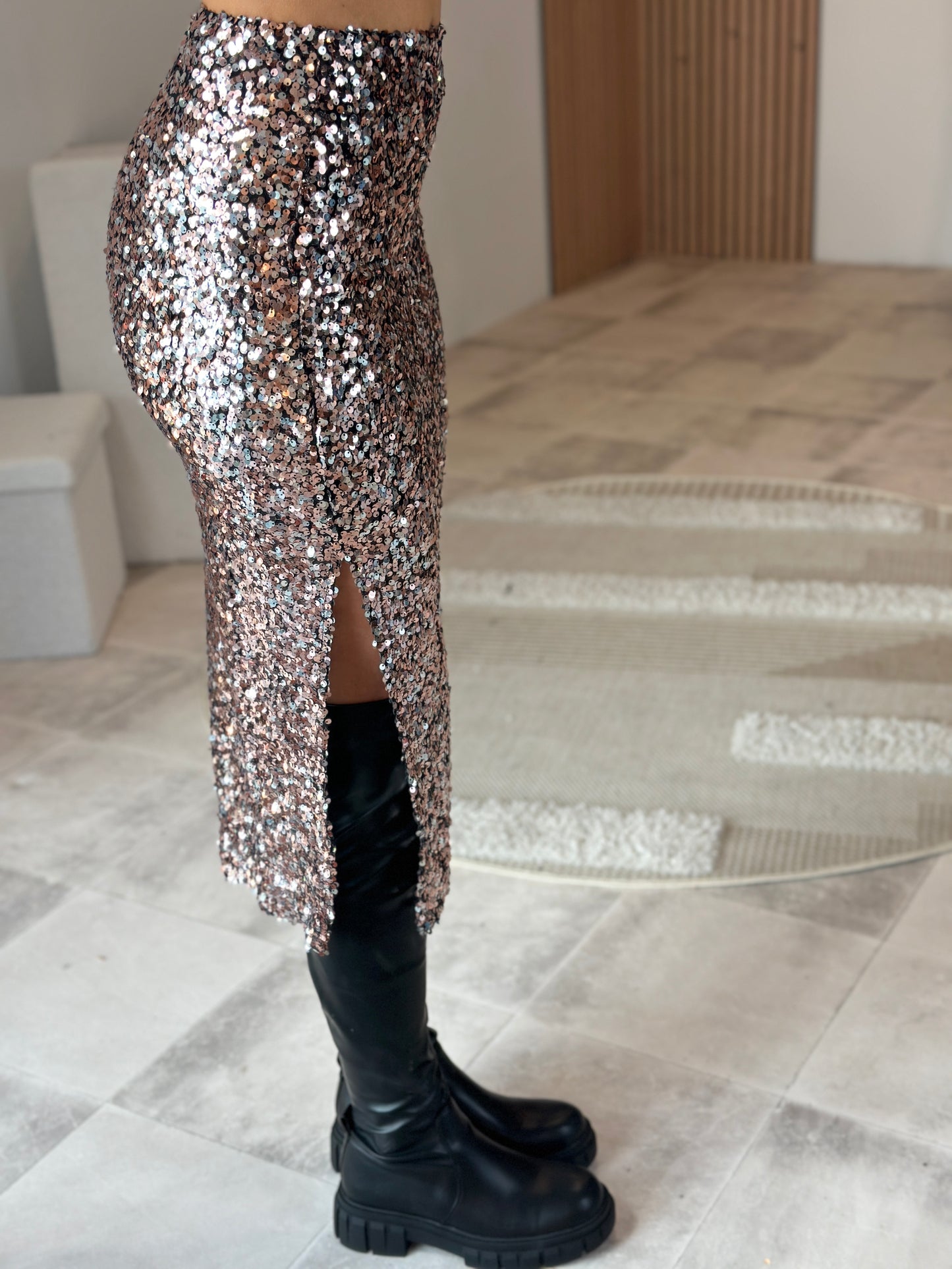 JUPE LONGUE SEQUIN CHOCO