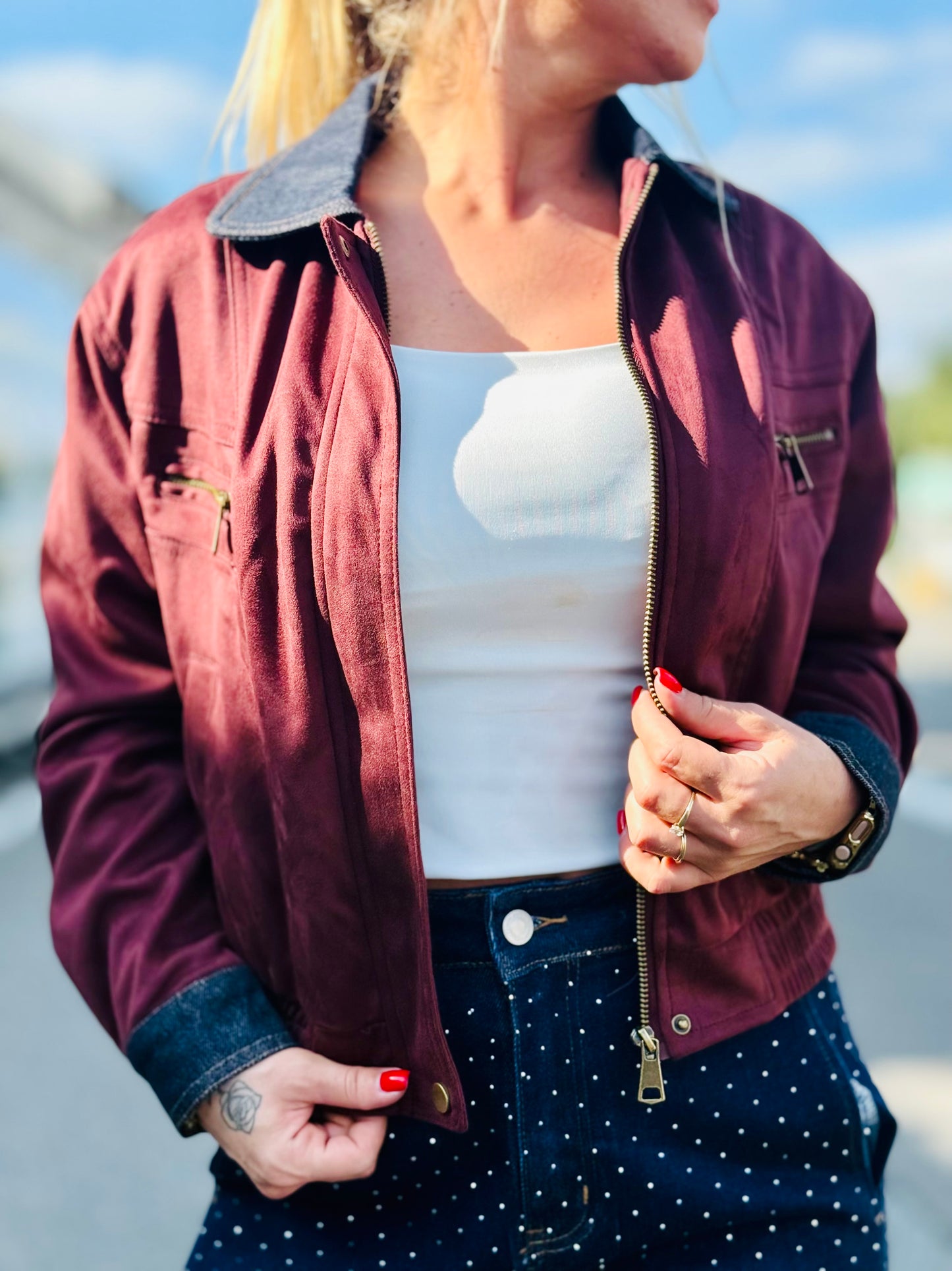Veste «Bomber suédine » bordeau