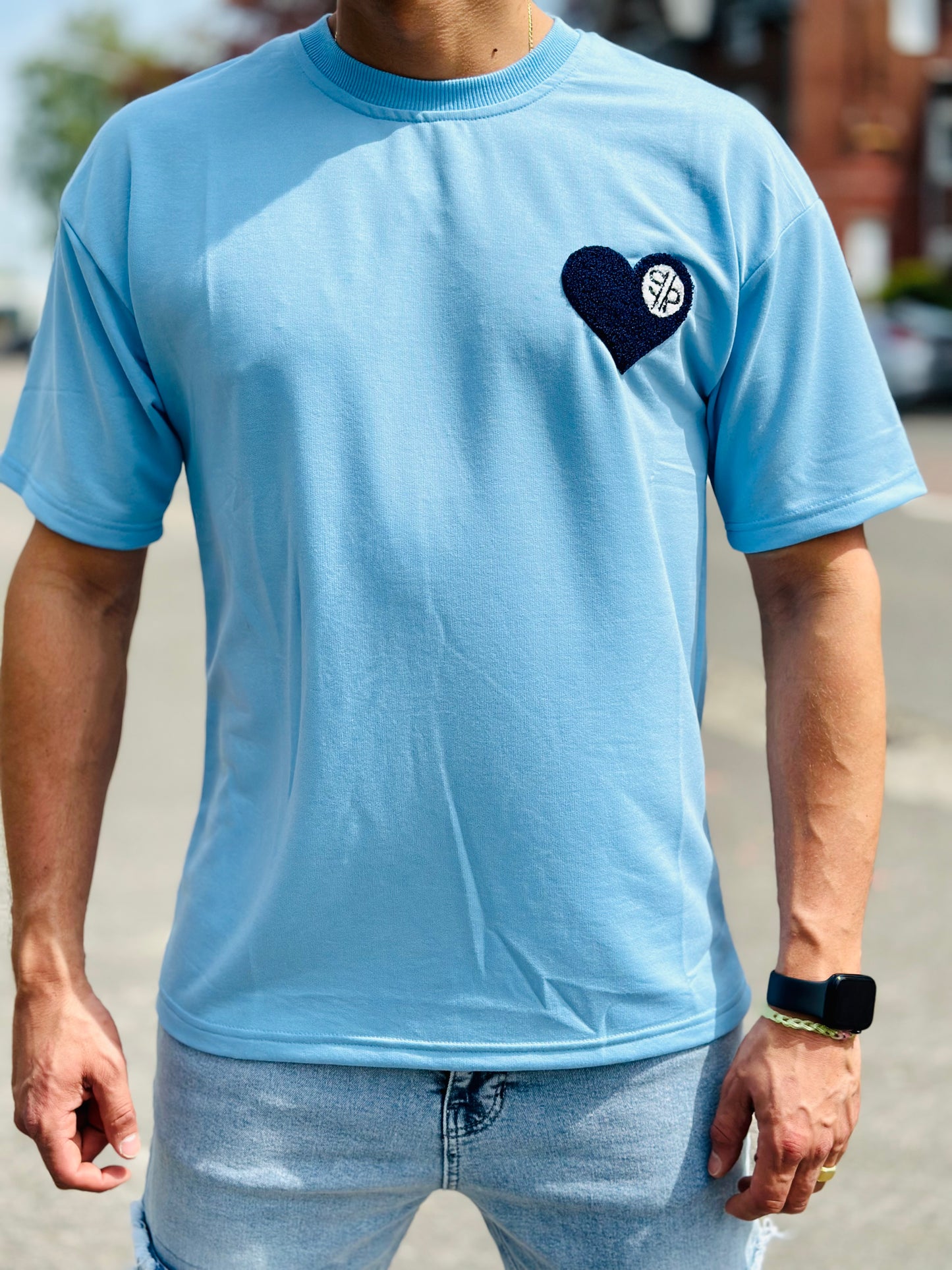 T SHIRT HEART BLEU