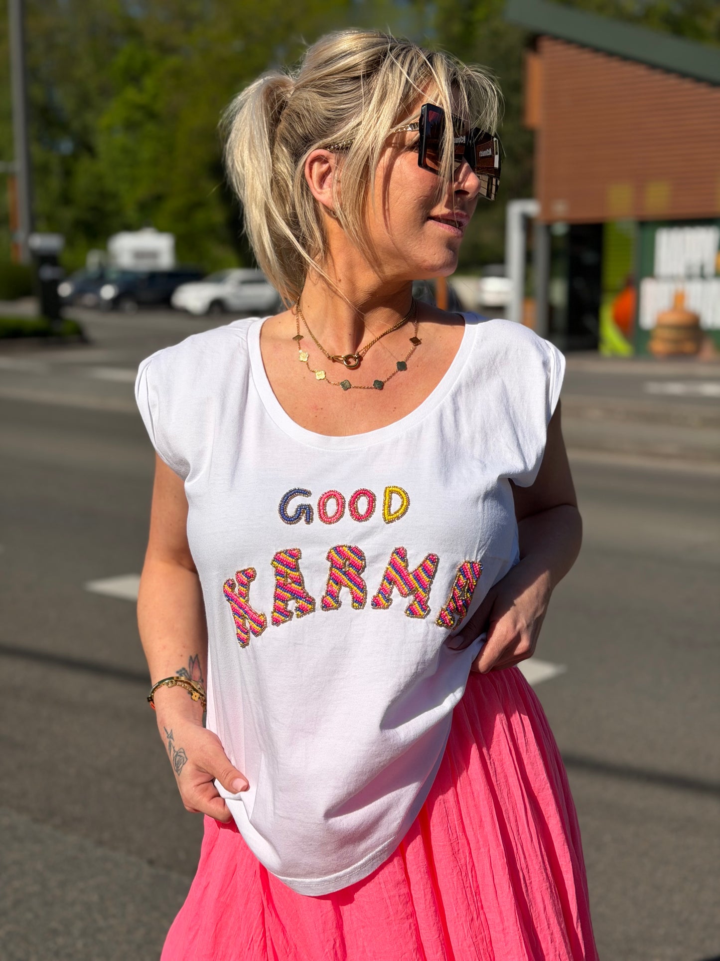 T-shirt «Karma » blanc