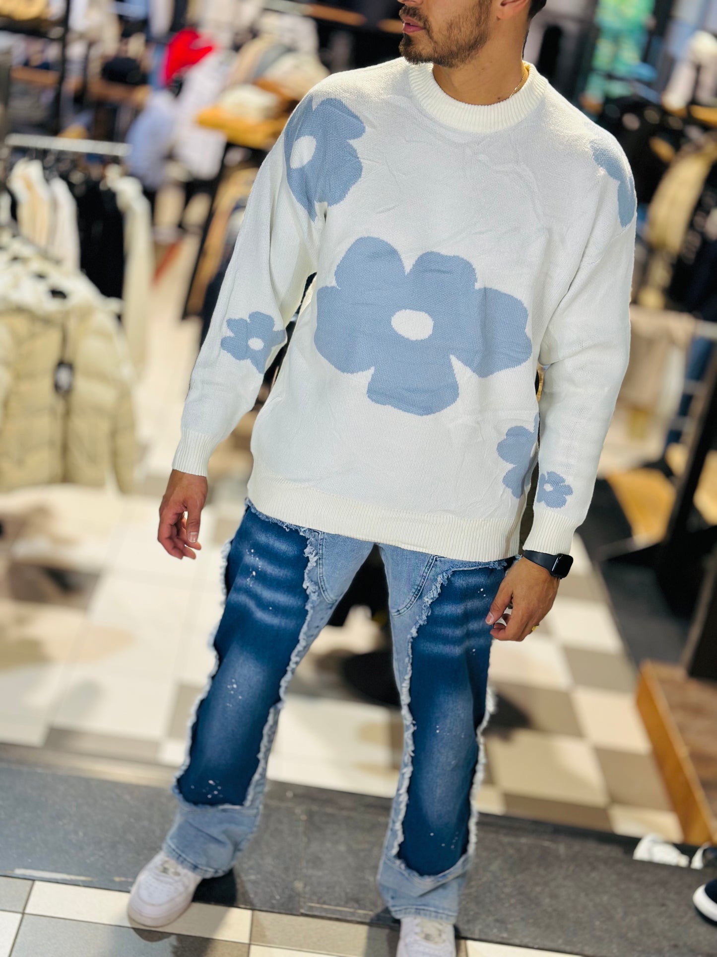 PULL FLEUR BLANC