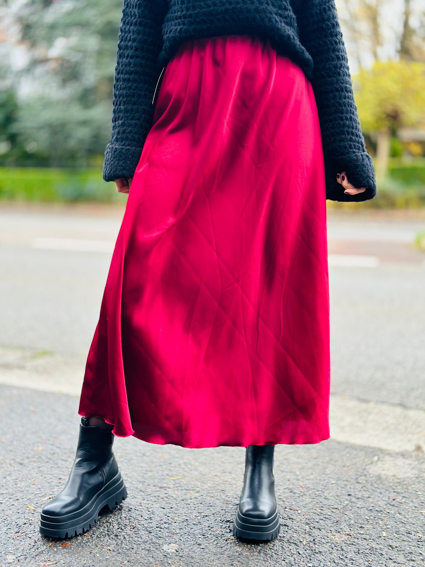 JUPE SATINE BORDEAUX
