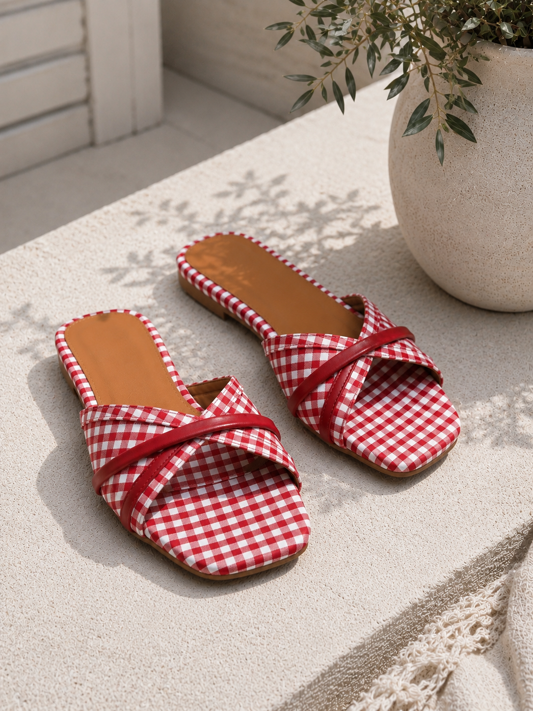 Sandales «Vichy» rouge