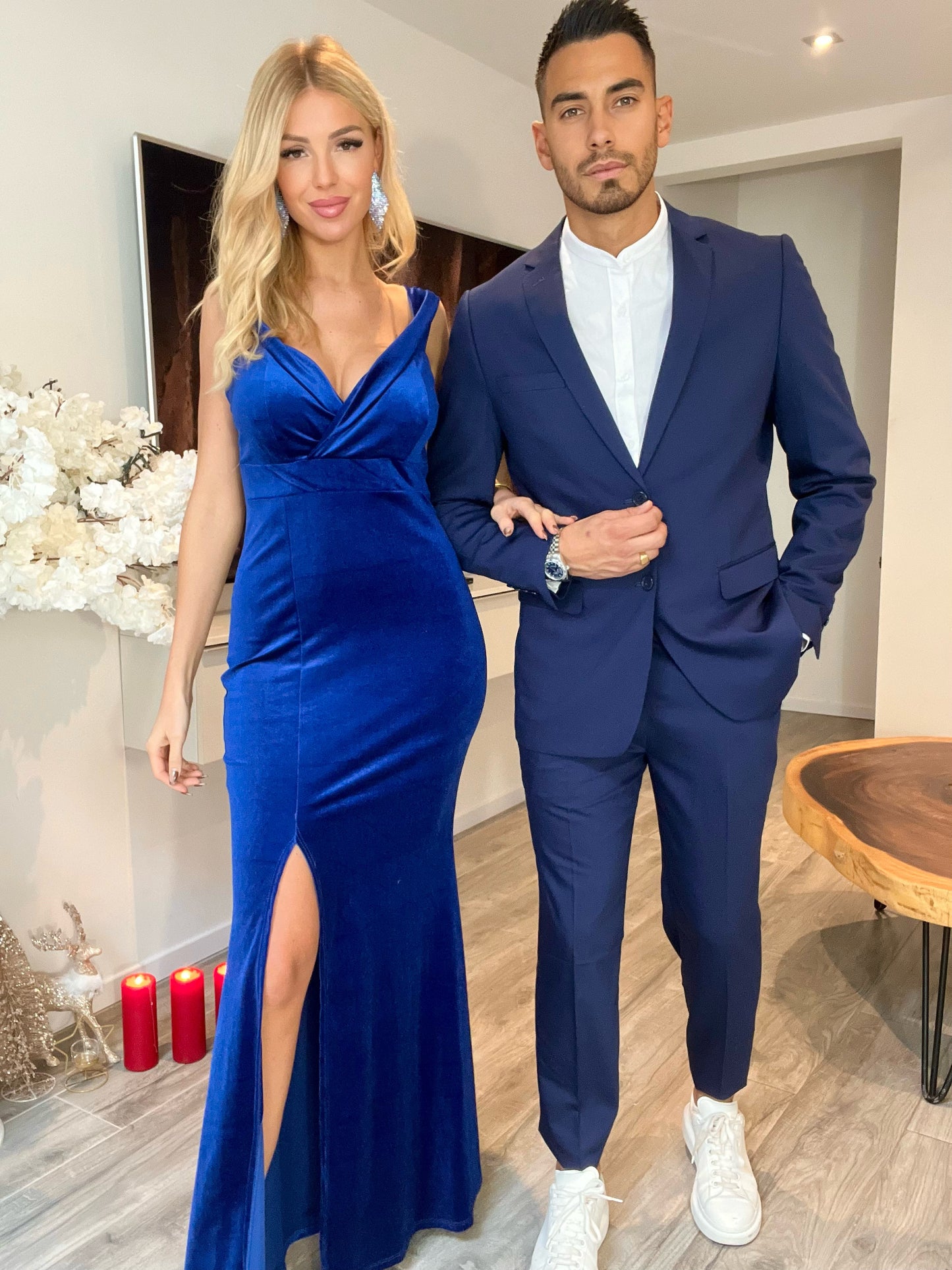 ROBE LONGUE VELOURS BLEU