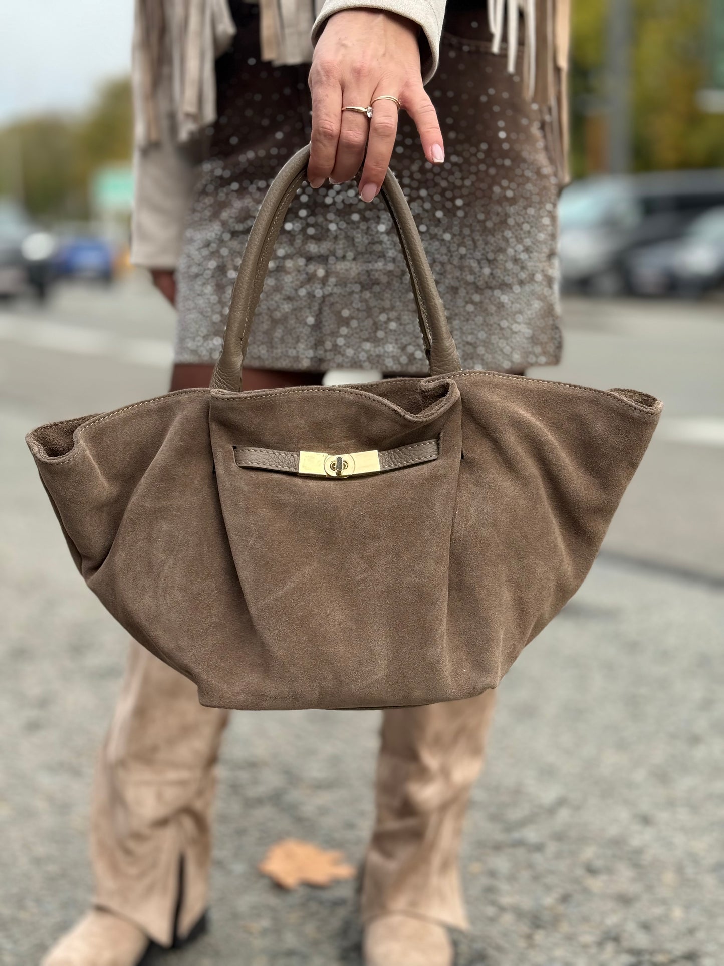 Sac « IRA » CUIR TAUPE
