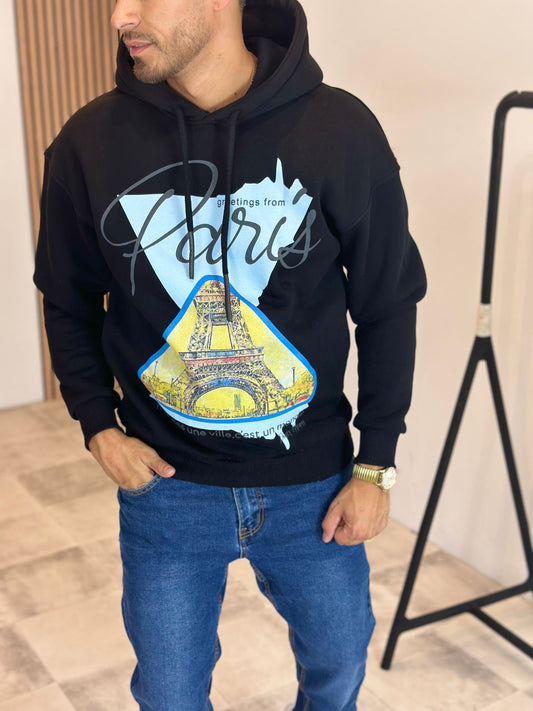 PULL À CAPUCHE NOIR PARIS