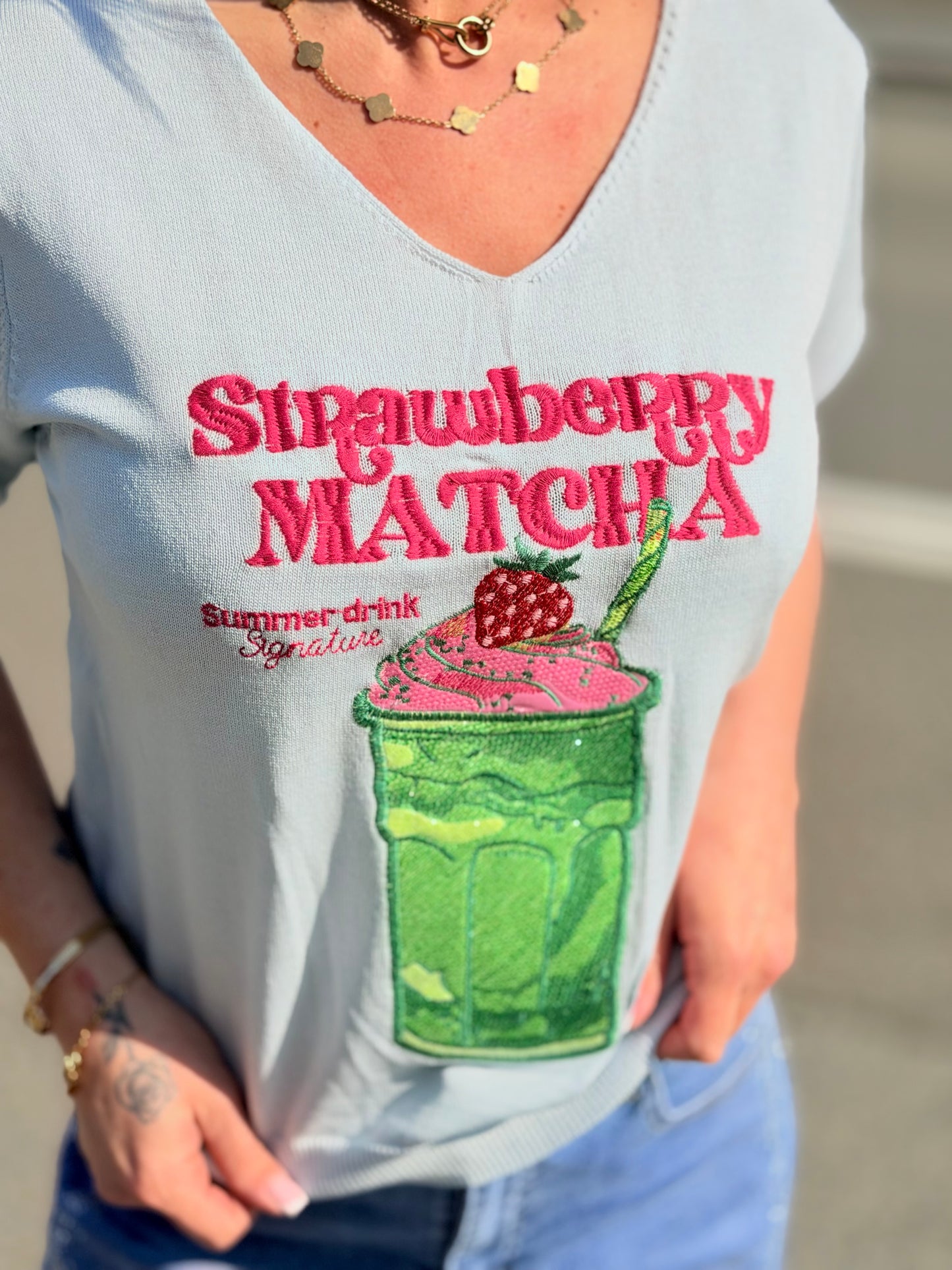 T shirt «Matcha» bleu ciel