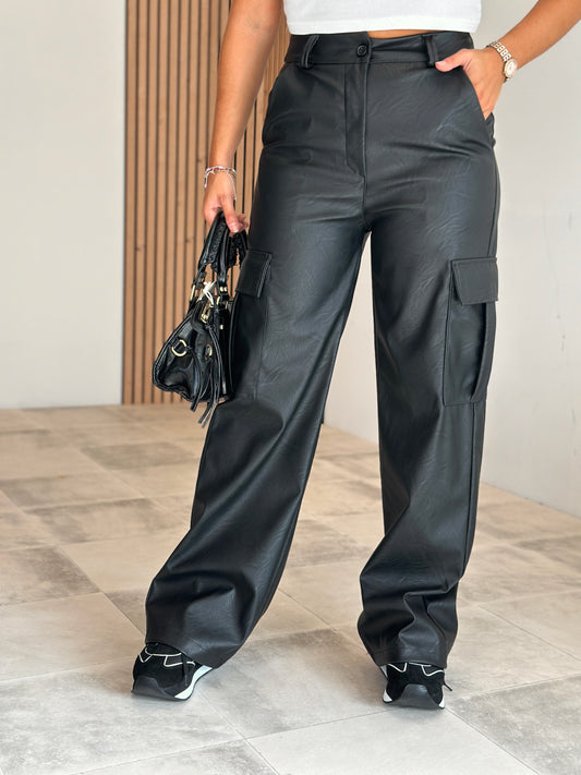 PANTALON CARGO SIMILI NOIR
