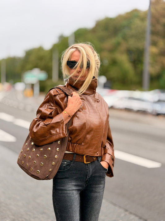 Veste simili croco "Sandy" Camel