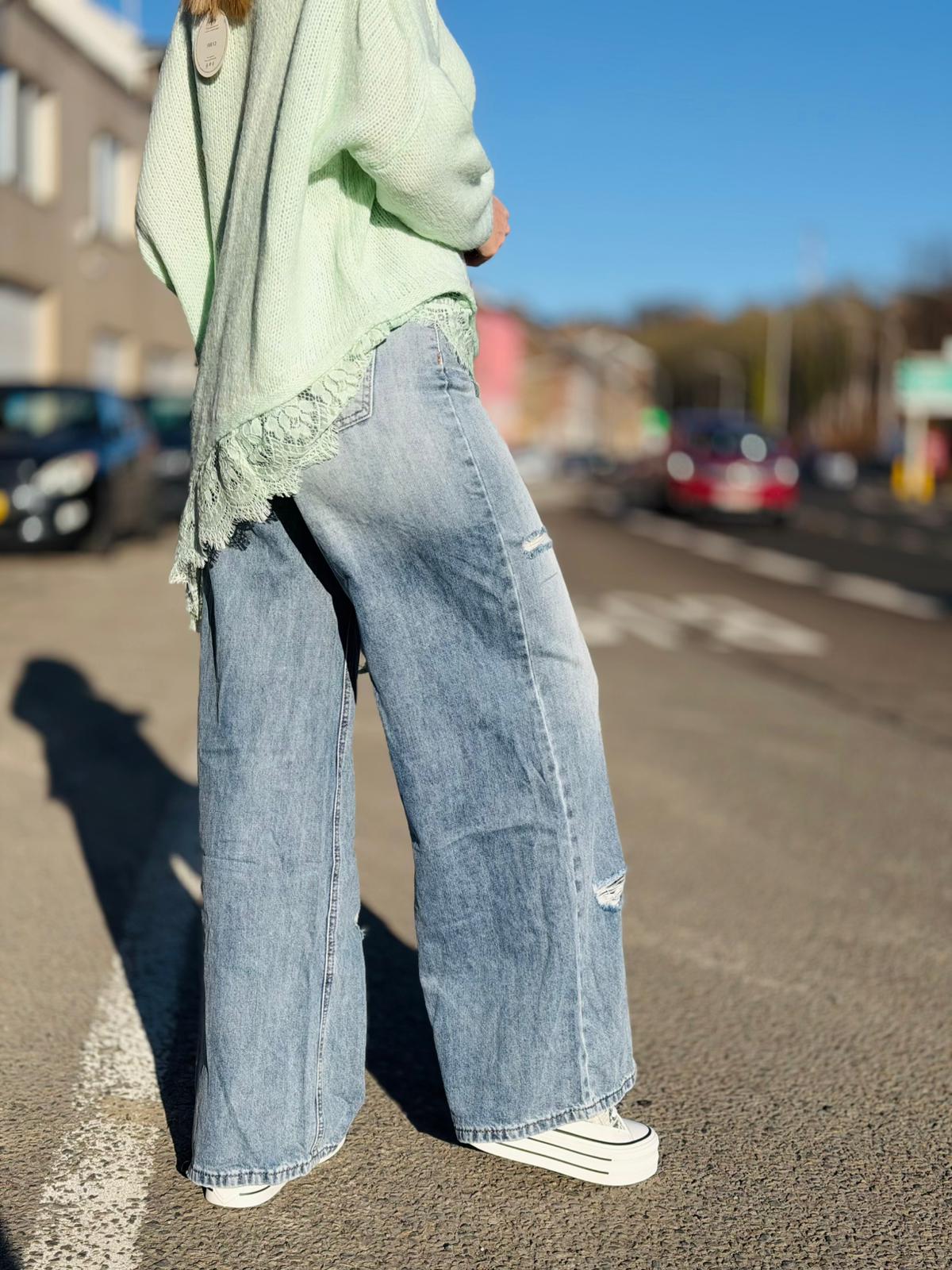 Jeans "Baly " Bleu Délavé Wide Léger