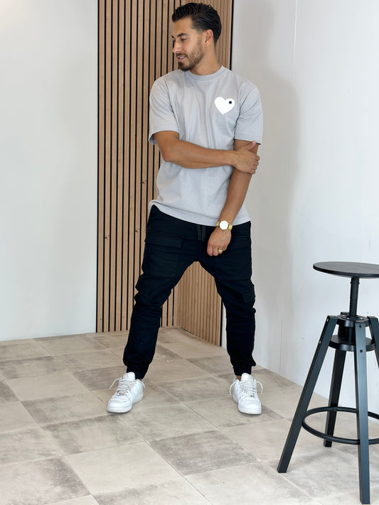 T SHIRT HEART GRIS/BLANC
