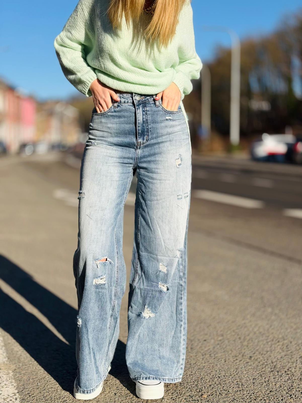 Jeans "Baly " Bleu Délavé Wide Léger