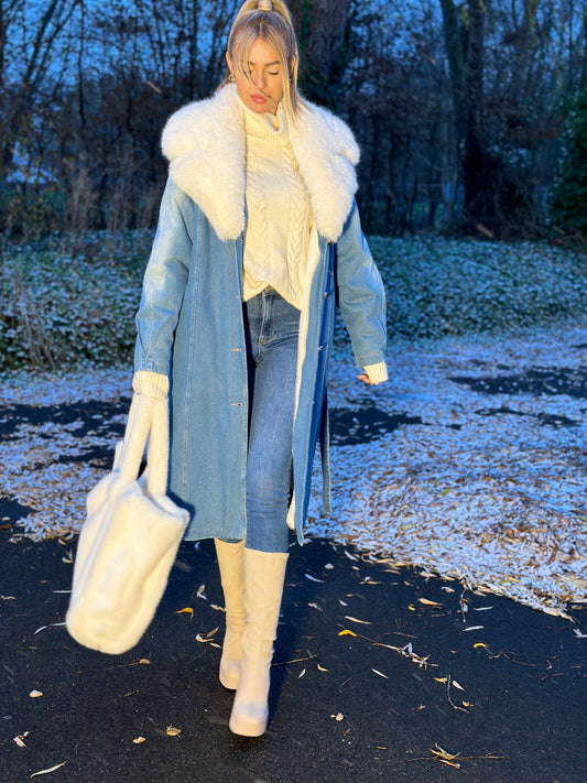TRENCH EN JEANS FOURRURE BEIGE