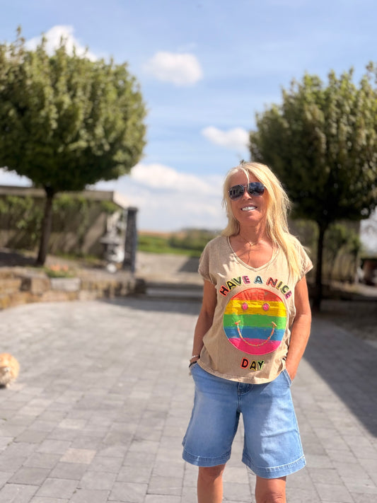 Tee Shirt "SMILE" Taupe