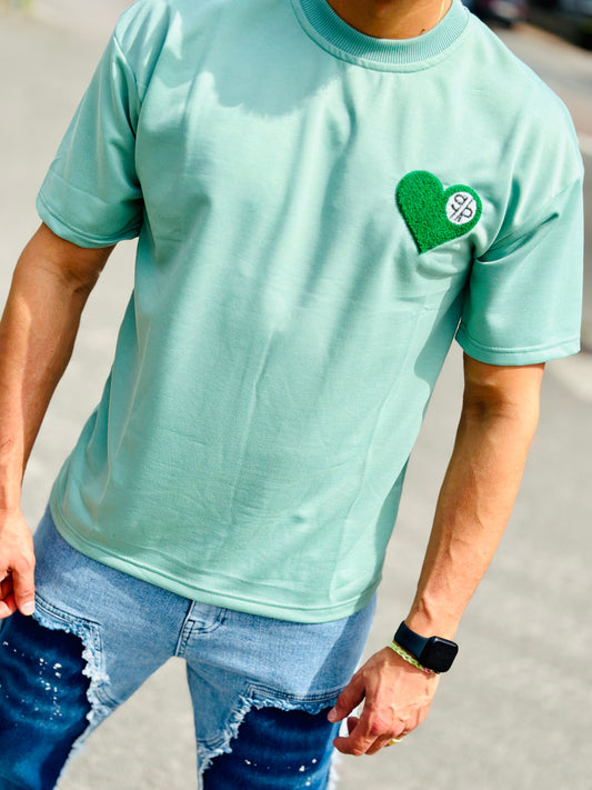 T SHIRT HEART VERT EAU