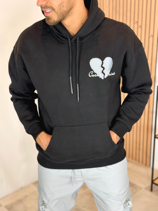 PULL À CAPUCHE COEUR BRISE NOIR