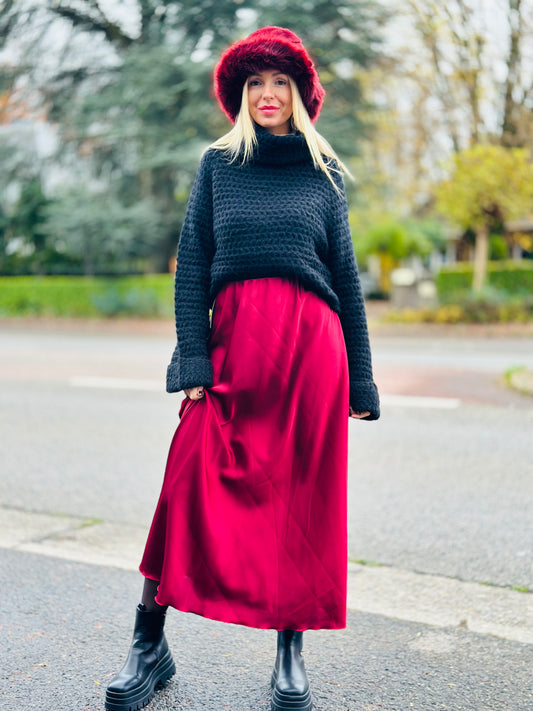 JUPE SATINE  BORDEAUX