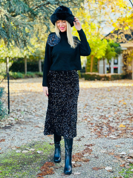 JUPE SEQUINS NOIR