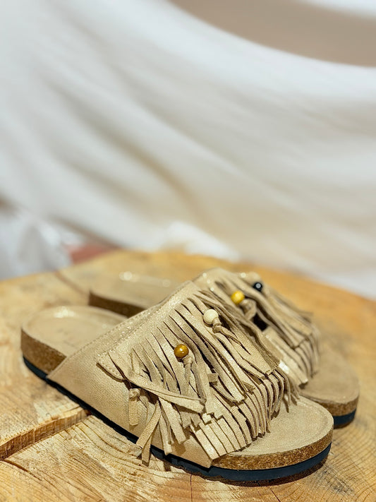 Clapettes «Franges» beige