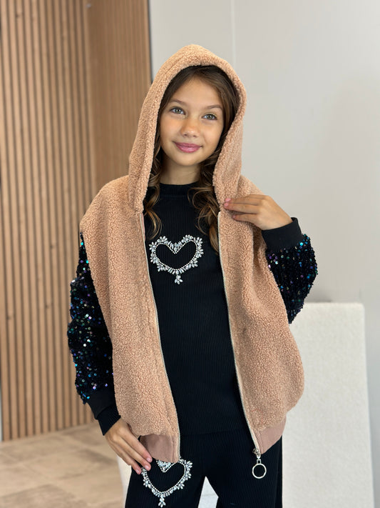 BLOUSON EN TEDDY MANCHE SEQUIN