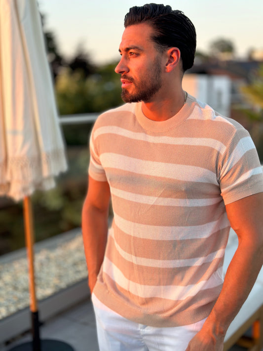 T SHIRT LIGNE BEIGE/BLANC