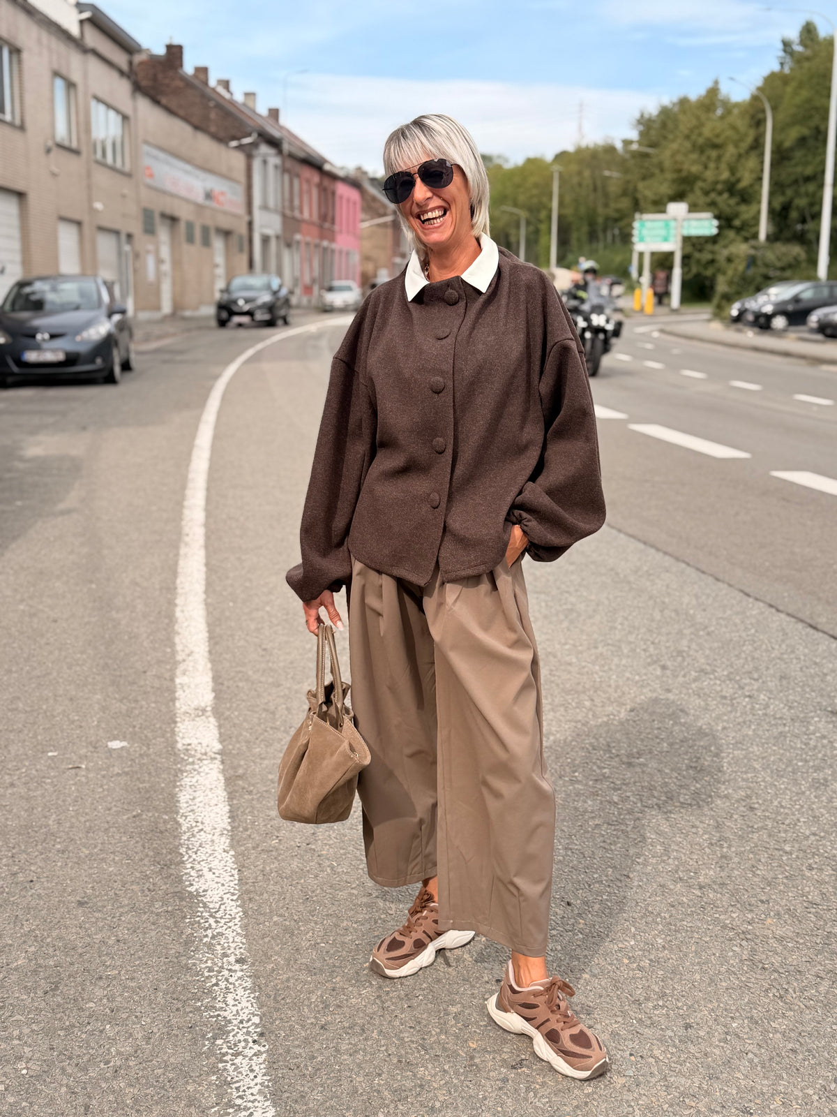 Veste cintrée feutrine choco "Leati"