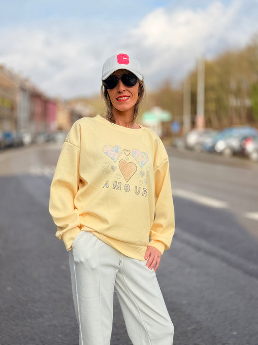Sweat "Love" Jaune Strass