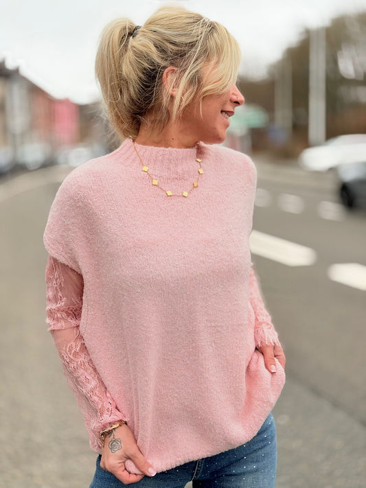 Pull « Dentelle» rose