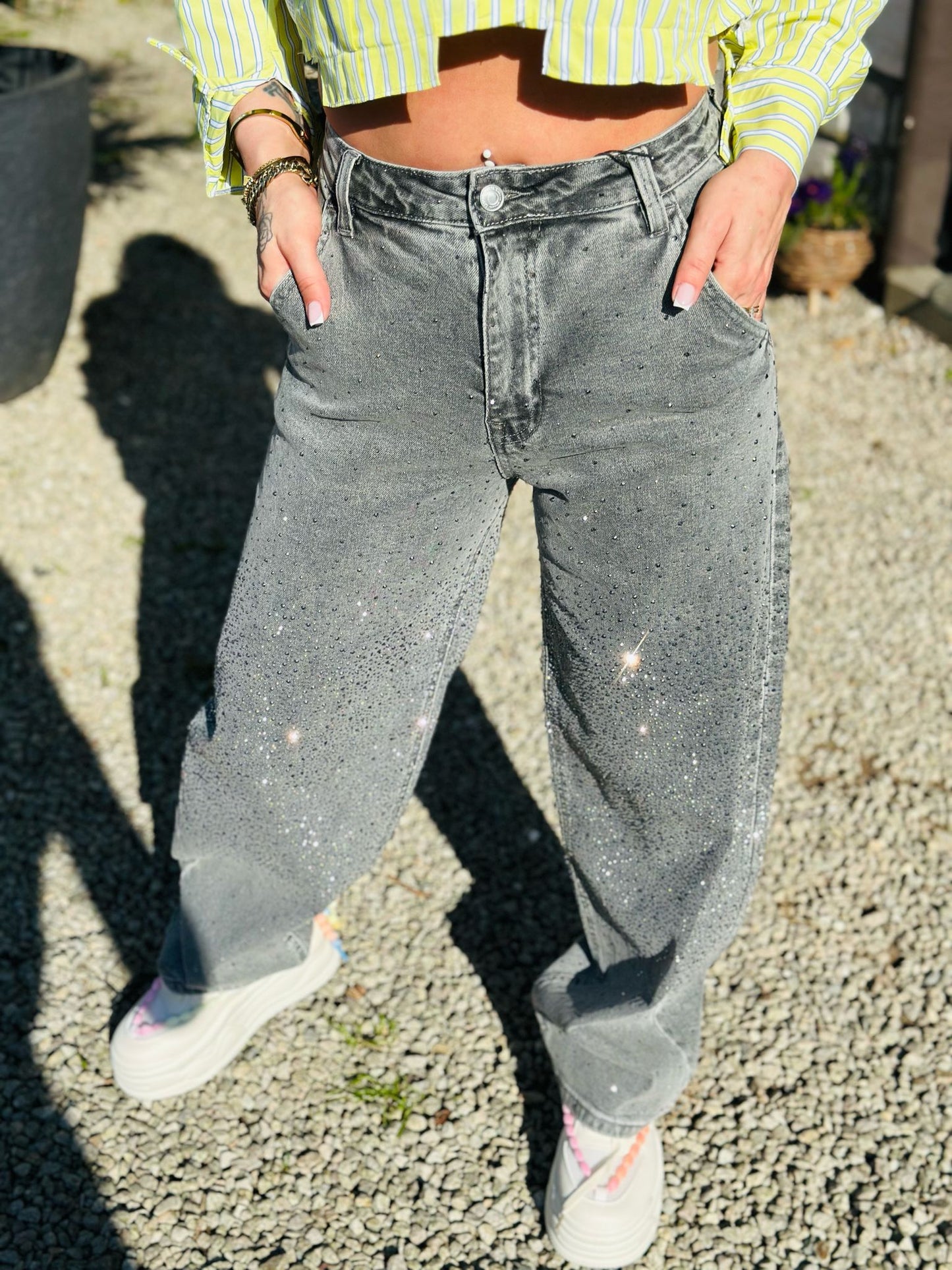Jeans « BALLON STRASS » GRIS