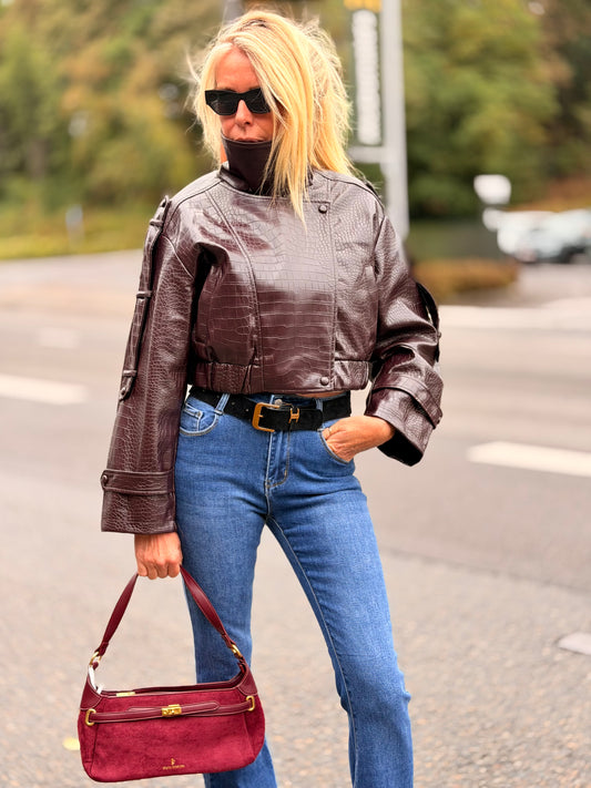 Veste simili croco "Sandy" Bordeaux