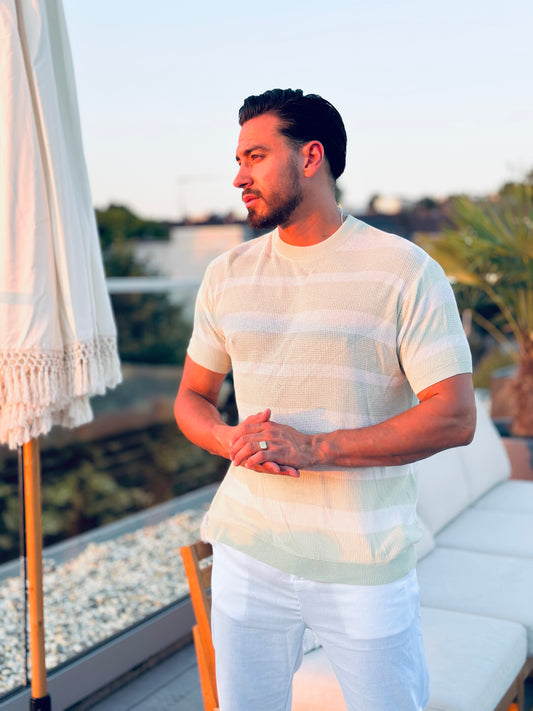 T SHIRT LIGNE VERT/BLANC