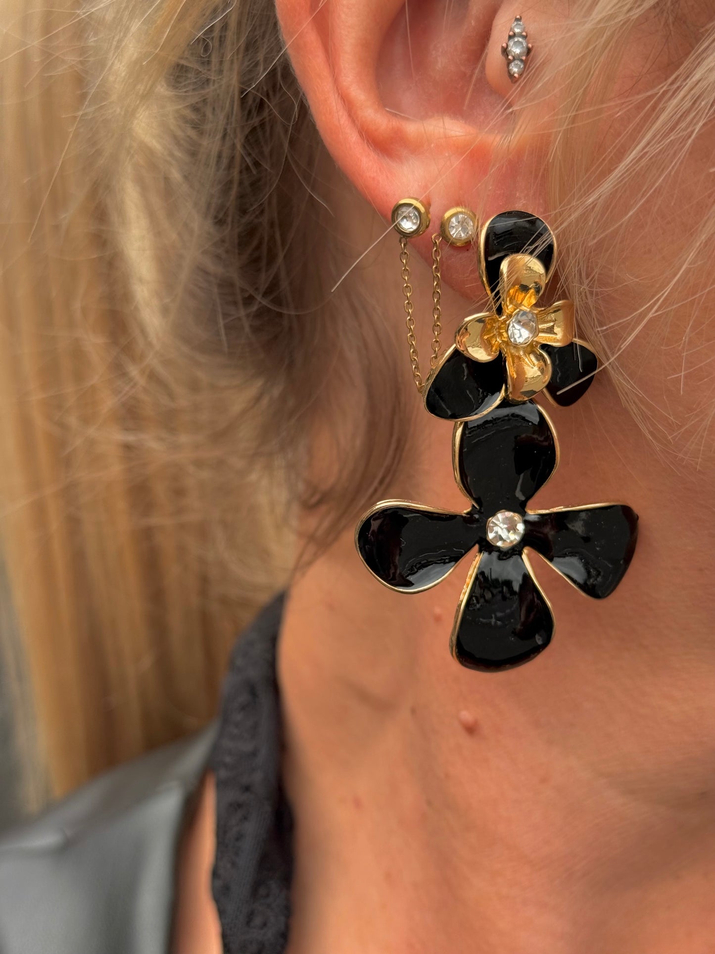 Boucle d’oreille « FLEUR » NOIR