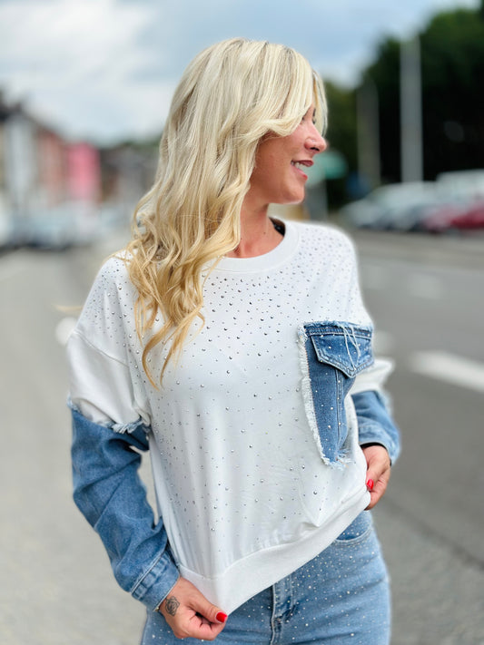 Sweat « STRASS » BLANC