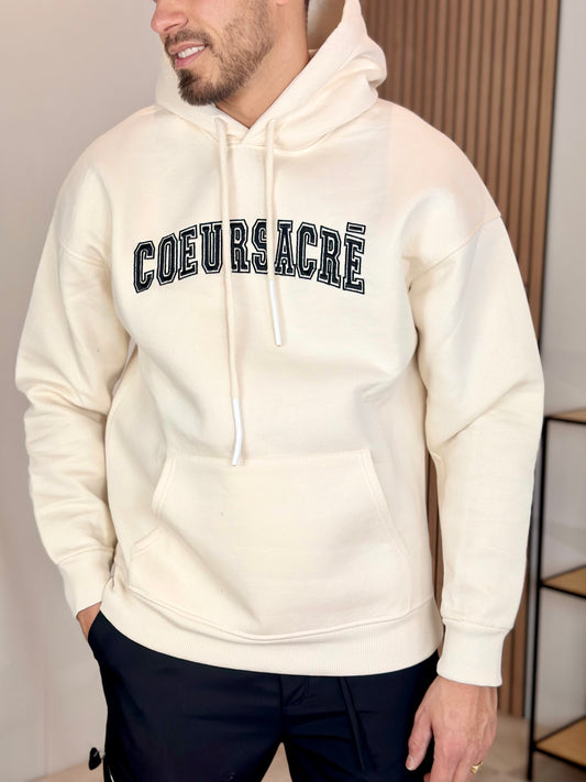 PULL À CAPUCHE COEUR SACRÉ BEIGE