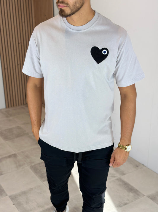 T SHIRT HEART GRIS/NOIR