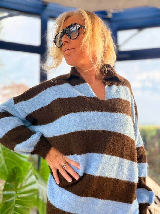 PULL LIGNÉ  - BLEU - CHOCO