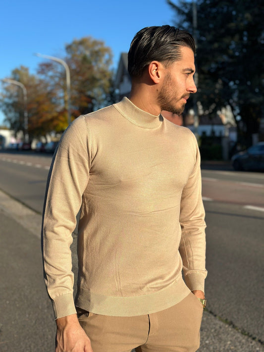 PULL COL MONTANT BEIGE
