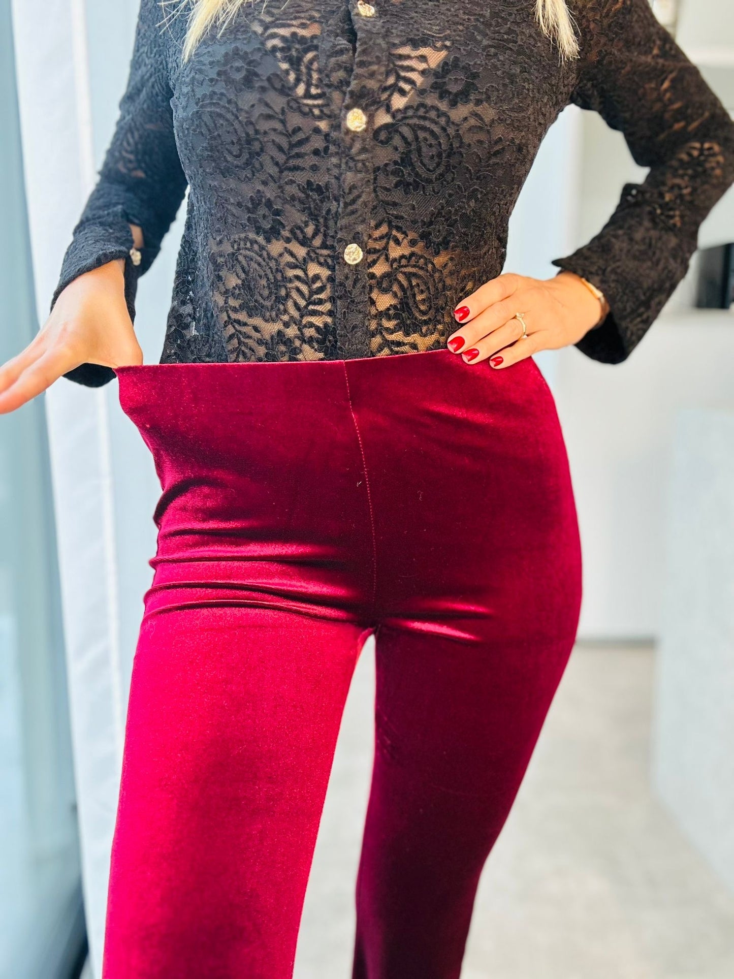 PANTALON VELOURS ROUGE