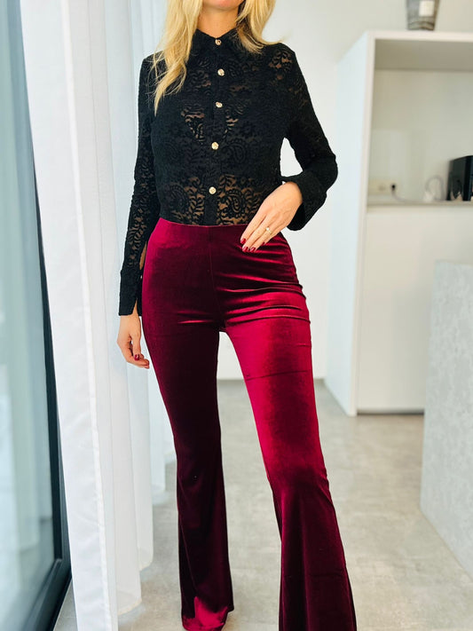PANTALON VELOURS ROUGE