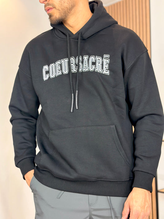 PULL À CAPUCHE NOIR COEUR SACRÉ