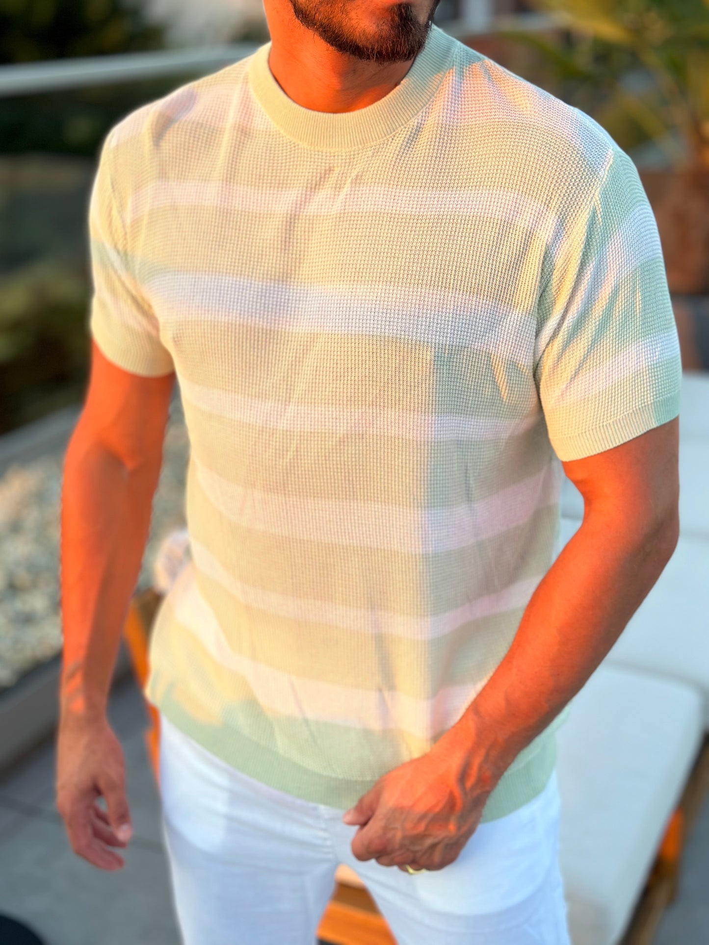 T SHIRT LIGNE VERT/BLANC