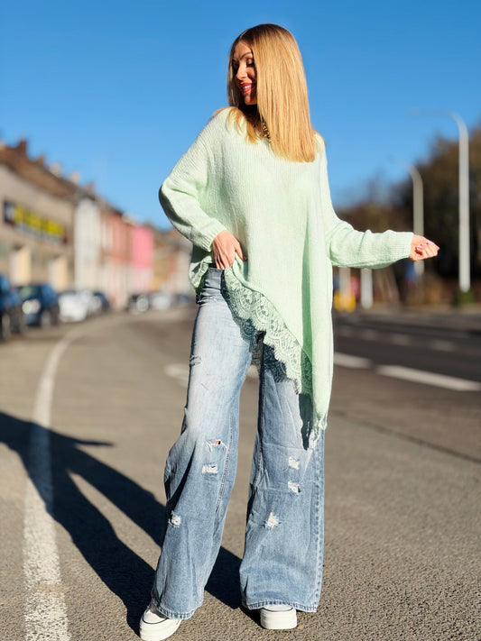 Pull « ASYMÉTRIQUE » VERT D’EAU